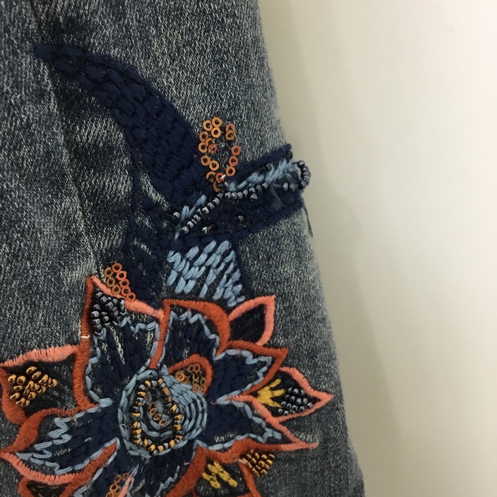 Soft Surroundings Denim Boot-Cut Jeans with Embroidered Floral Detail - Blue - Picture 6 of 12